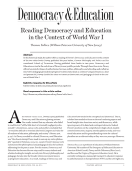 Reading Democracy and Education in the Context of World War I