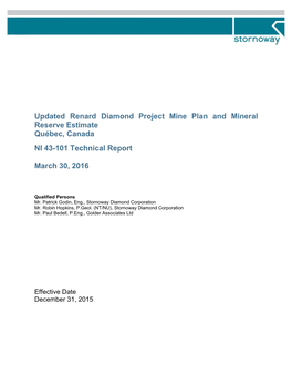 Updated Renard Diamond Project Mine Plan and Mineral Reserve Estimate Québec, Canada NI 43-101 Technical Report March 30
