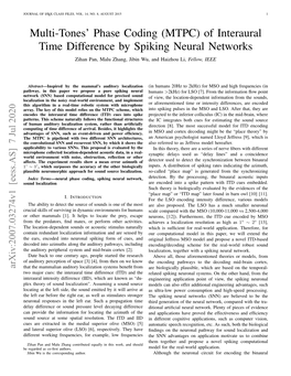 Of Interaural Time Difference by Spiking Neural Networks Zihan Pan, Malu Zhang, Jibin Wu, and Haizhou Li, Fellow, IEEE