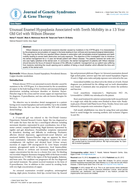 Unusual Enamel Hypoplasia Associated with Teeth Mobility in a 13 Year Old Girl with Wilson Disease Nehal F