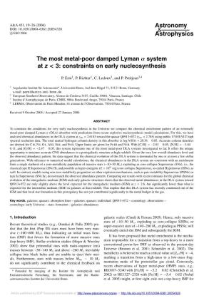 The Most Metal-Poor Damped Lyman $\Mathsf{\Alpha}$ System at Z