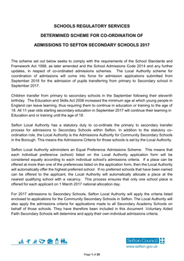 Schools Regulatory Services Determined Scheme for Co