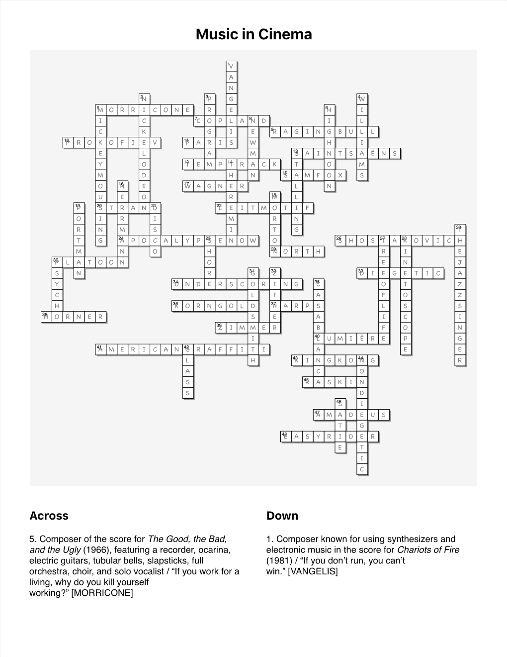 Music in Cinema Crossword