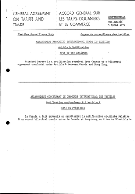 GENERAL AGREEMENT ACCORD GENERAL SUR on TARIFFS and LES TARIFS DOUANIERS CONFIDENTIAL T2X.SB/336 TRADE ET LE COMMERCE 5 Aprii 1979