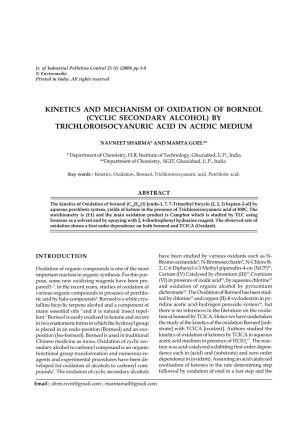 Kinetics and Mechanism of Oxidation of Borneol (Cyclic Secondary Alcohol) by Trichloroisocyanuric Acid in Acidic Medium