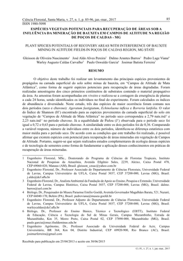 Plant Species Potentials of Recovery Areas with Interference of Bauxite Mining in Altitude Fields in Poços De Caldas Region, Mg State