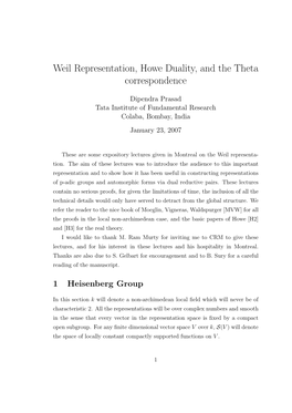 Weil Representation, Howe Duality, and the Theta Correspondence