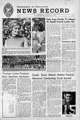 University of Cincinnati News Record. Tuesday, November 21, 1967. Vol