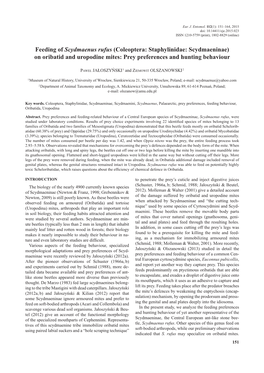 Coleoptera: Staphylinidae: Scydmaeninae) on Oribatid and Uropodine Mites: Prey Preferences and Hunting Behaviour