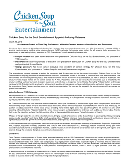 Chicken Soup for the Soul Entertainment Appoints Industry Veterans