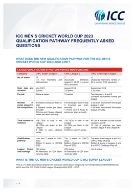 ICC Men's Cricket World Cup 2023 Qualification Pathway Frequently