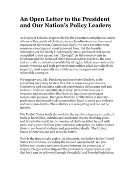 An Open Letter to the President and Our Nation’S Policy Leaders