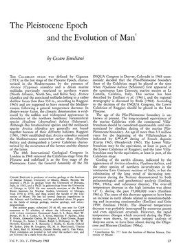 The Pleistocene Epoch and the Evolution of Man [And Comments