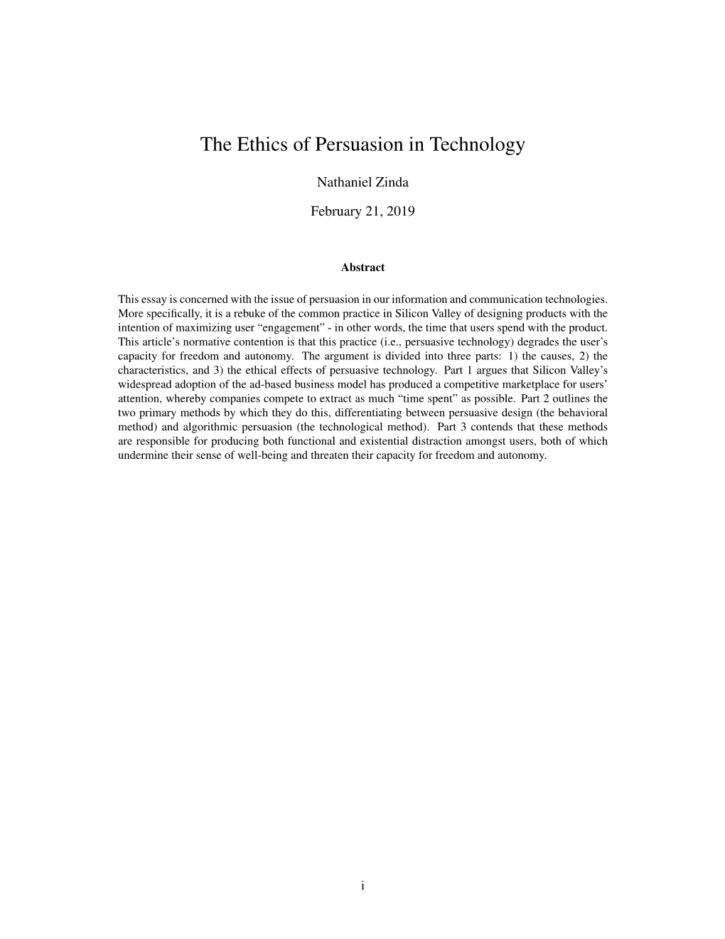 The Ethics of Persuasion in Technology