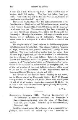 Bibliotheca Buddhica, XIX. Tibetan Translation of Dharmakīrti's Sa