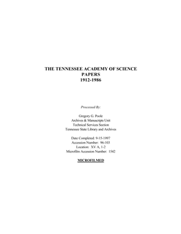 The Tennessee Academy of Science Papers 1912-1986