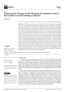 Analyzing the Changes of the Meaning of Customary Land in the Context of Land Grabbing in Malawi