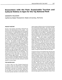 Encounters with the Past: Sustainable Tourism and Cultural History in Agra for the Taj National Park