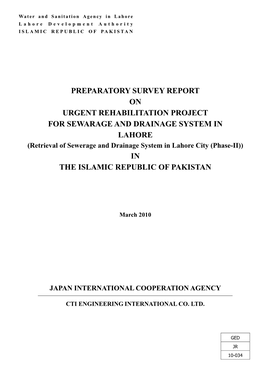 (Retrieval of Sewerage and Drainage System in Lahore City (Phase-II)) in the ISLAMIC REPUBLIC of PAKISTAN