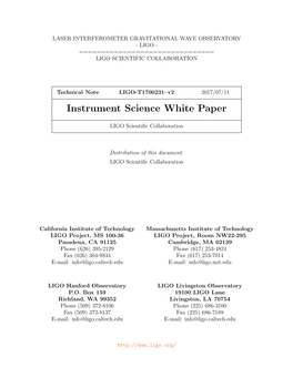 Instrument Science White Paper, 2017-7-11
