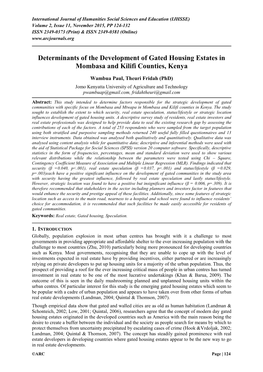 Determinants of the Development of Gated Housing Estates in Mombasa and Kilifi Counties, Kenya