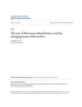 The Rise of Mormon Cultural History and the Changing Status of the Archive Joseph M