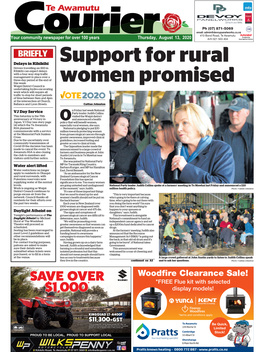 Te Awamutu Courier Thursday, August 13, 2020 Wrestling with Water Circulated Free to 14,045 Homes in Te Awamutu and Surrounding Districts