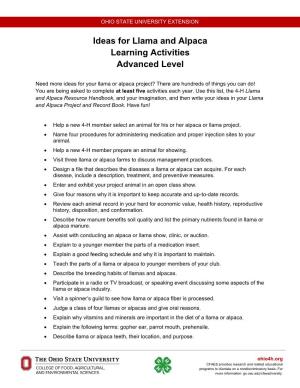 Ideas for Llama and Alpaca Learning Activities Advanced Level