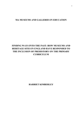 Prehistory for Schools Kimberley Dissertation