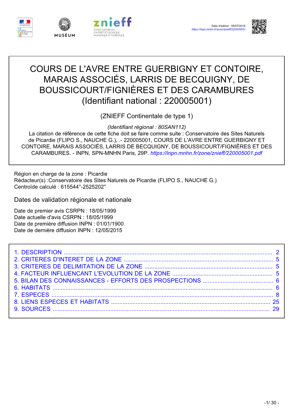 COURS DE L'avre ENTRE GUERBIGNY ET CONTOIRE, MARAIS ASSOCIÉS, LARRIS DE BECQUIGNY, DE BOUSSICOURT/FIGNIÈRES ET DES CARAMBURES (Identifiant National : 220005001)