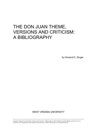 Don Juan Theme. Versions and Criticism: a Bibliograph