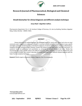 Breath Biomarker for Clinical Diagnosis and Different Analysis Technique