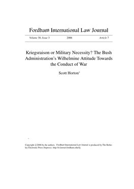 Kriegsraison Or Military Necessity? the Bush Administration’S Wilhelmine Attitude Towards the Conduct of War