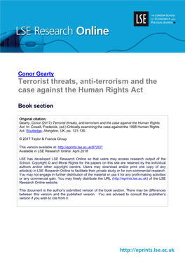 Terrorist Threats, Anti-Terrorism and the Case Against the Human Rights Act