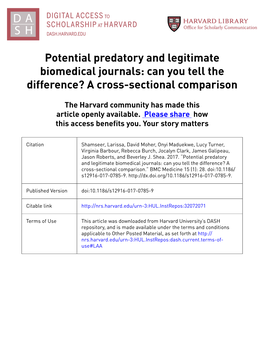 Potential Predatory and Legitimate Biomedical Journals: Can You Tell the Difference? a Cross-Sectional Comparison