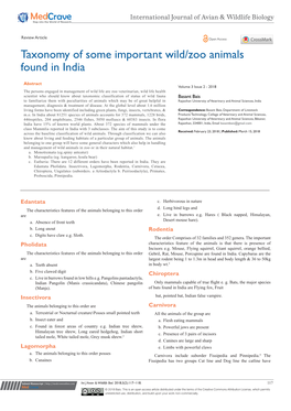 Taxonomy of Some Important Wild/Zoo Animals Found in India