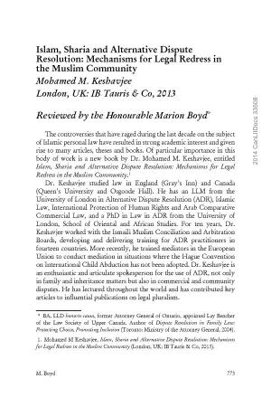 Islam, Sharia and Alternative Dispute Resolution: Mechanisms for Legal Redress in the Muslim Community Mohamed M