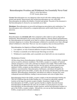 Benzodiazepine Overdose and Withdrawal Are Essentially Never Fatal 2014-11-10 by Zak Fallows CC-BY License, Please Reuse