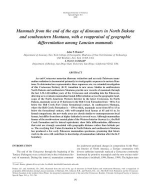 Mammals from the End of the Age of Dinosaurs in North Dakota and Southeastern Montana, with a Reappraisal of Geographic Differentiation Among Lancian Mammals
