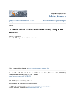 Oil and the Eastern Front: US Foreign and Military Policy in Iran, 1941-1945