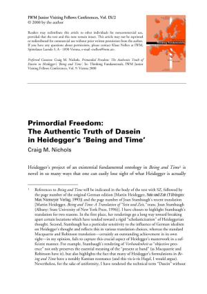 Primordial Freedom: the Authentic Truth of Dasein in Heidegger's