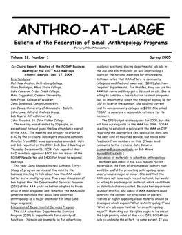 ANTHRO-AT-LARGE Bulletin of the Federation of Small Anthropology Programs (Formerly FOSAP Newsletter)