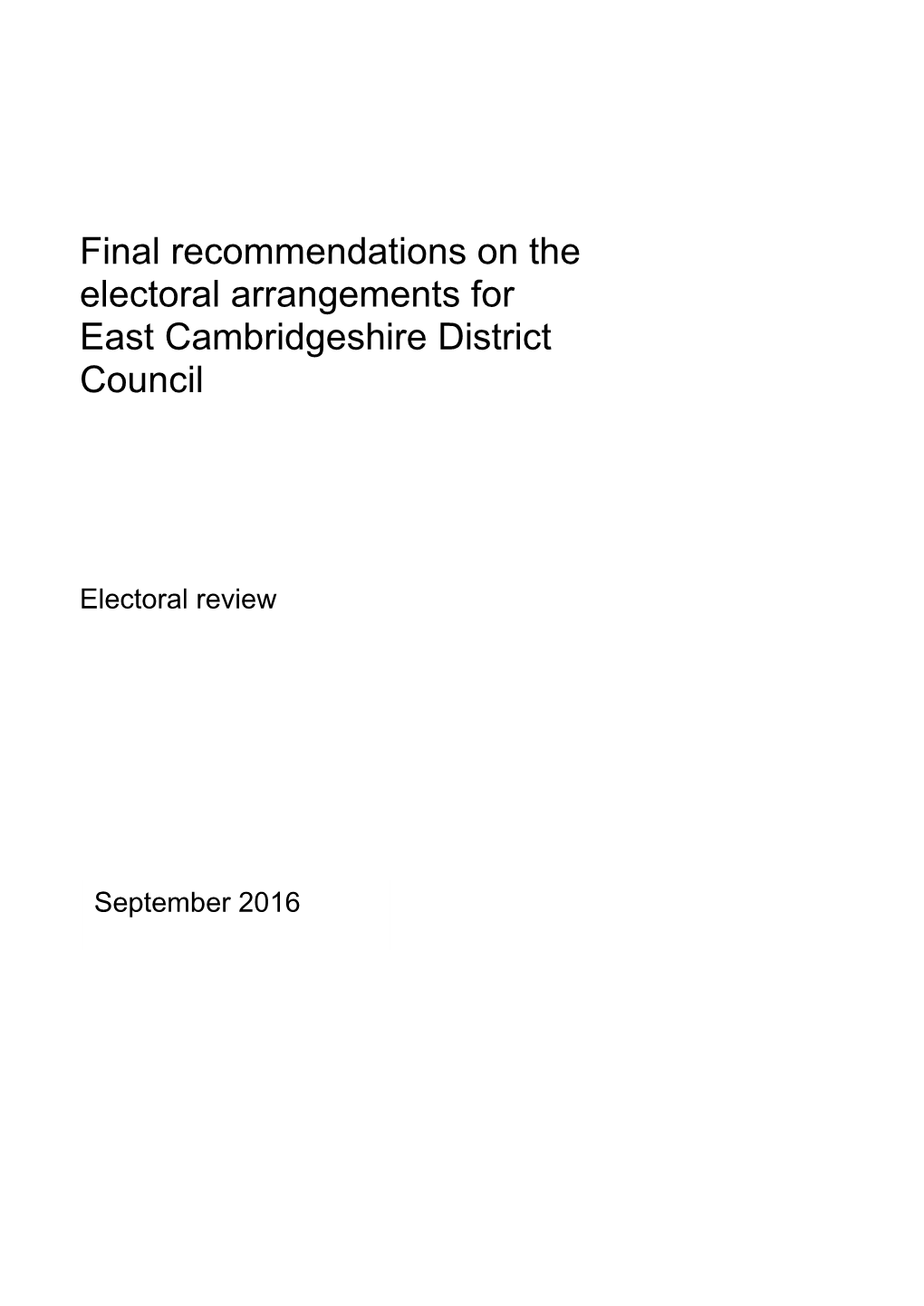 Final Recommendations on the Electoral Arrangements for East Cambridgeshire District Council