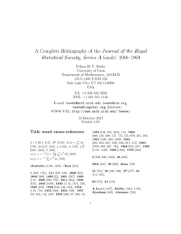 A Complete Bibliography of the Journal of the Royal Statistical Society, Series a Family: 1960–1969