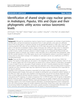 Identification of Shared Single Copy Nuclear Genes in Arabidopsis