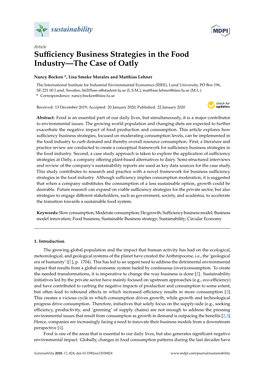 Sufficiency Business Strategies in the Food Industry—The Case of Oatly