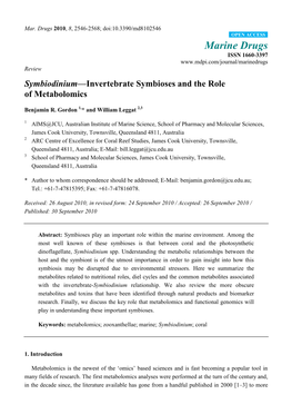 Symbiodinium—Invertebrate Symbioses and the Role of Metabolomics