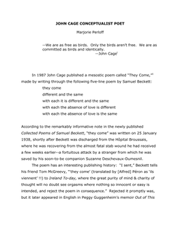 John Cage, Conceptualist Poet by Marjorie Perloff