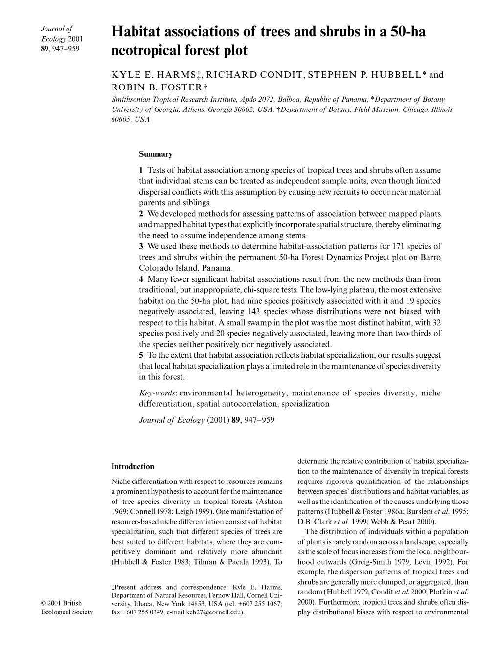 Habitat Associations of Trees and Shrubs in a 50-Ha Neotropical Forest