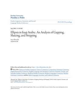 Ellipsis in Iraqi Arabic: an Analysis of Gapping, Sluicing, and Stripping Saja Albuarabi Saja@Uwm.Edu
